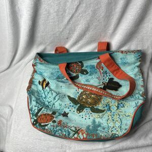 Paul Brent Sun N Sand Sea Turtle Tote Bag Coastal Beach Teal Orange NWT